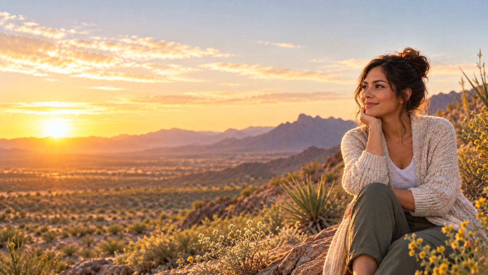 A woman relaxing in the desert landscape near El Paso